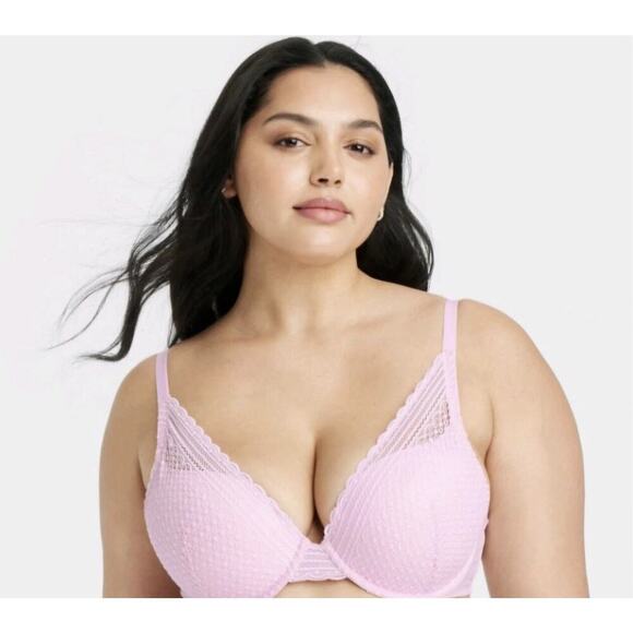 Auden 34C Women's Lace Plunge Push-up Bra in Pink - Picture 1 of 10
